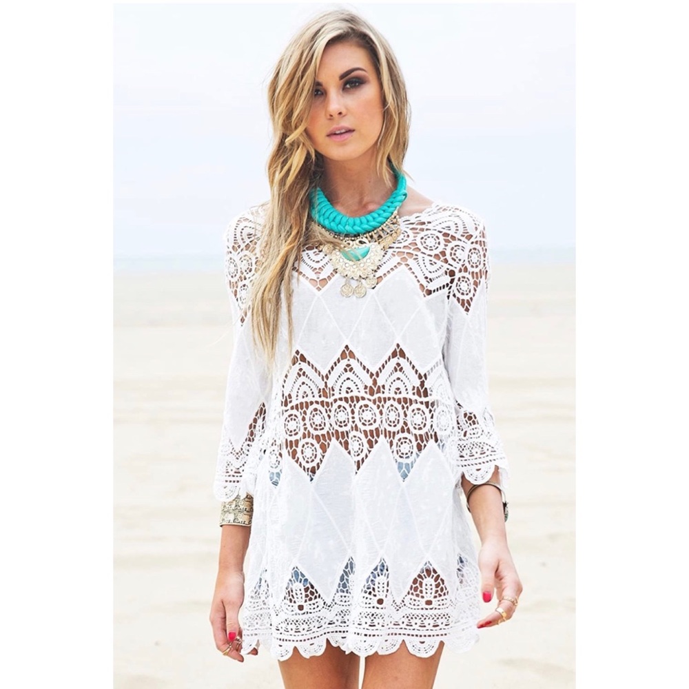 New Swim Bathing Suit Cover Up Dress Chrochet Lace Size Medium NWT
